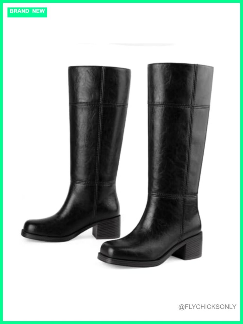 Faux Leather Knee High Boots Square Toe Chunky Block Heel